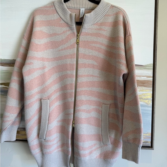Varley Anthropologie Mayberry Blush, Zip Cardigan, Zebra pattern, small - Picture 3 of 5